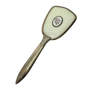 Antique Handheld Nylon Hair‎ Brush 10" Floral Cameo Made in USA